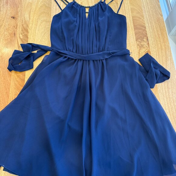 David's Bridal Marine Sleeveless Chiffon Short Dress with Beaded Straps - Picture 3 of 8